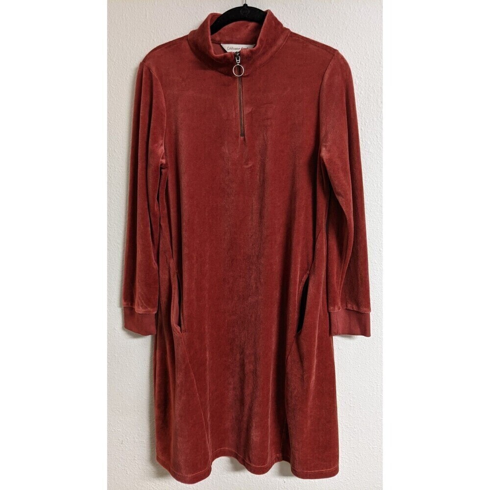 COLDWATER CREEK Velour Mock Neck 1/4 Zip Cotton Blend Cozy Soft Dress PS